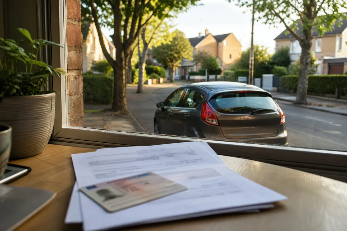 Permis de conduire et courrier administratif posés sur un bureau