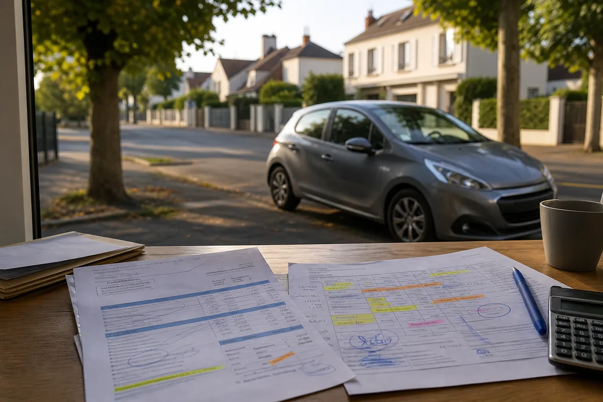 Relevé bancaire et échéancier d’assurance annotés sur un bureau