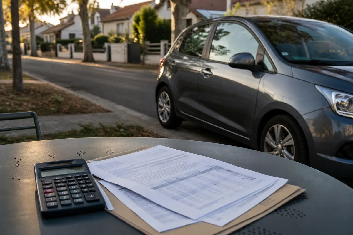 Calculatrice, contrat d’assurance et échéancier de paiement sur une table