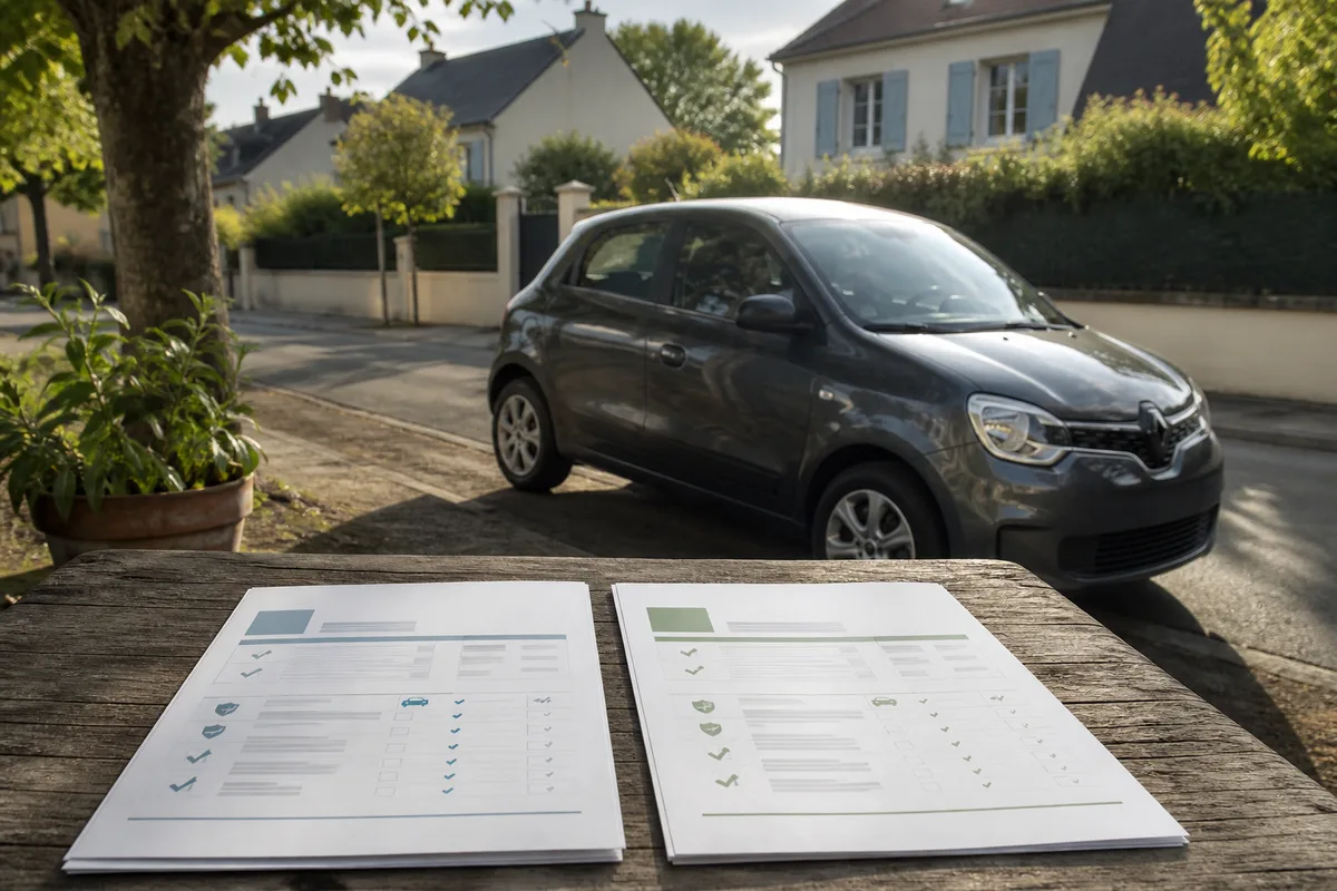 Deux propositions d&rsquo;assurance automobile posées côte à côte sur une table